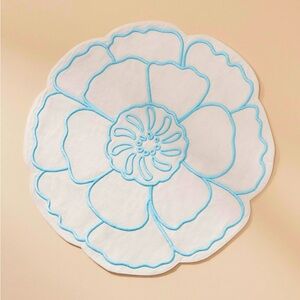 NWT Anthropologie Eleni Embroidered Flower Placemat color: sky - 14.25” x 14.25”